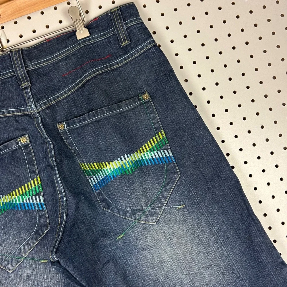 Southpole Baggy Jean 36x30 Blue Denim Colorful Stitched Back Pockets Skater RARE
